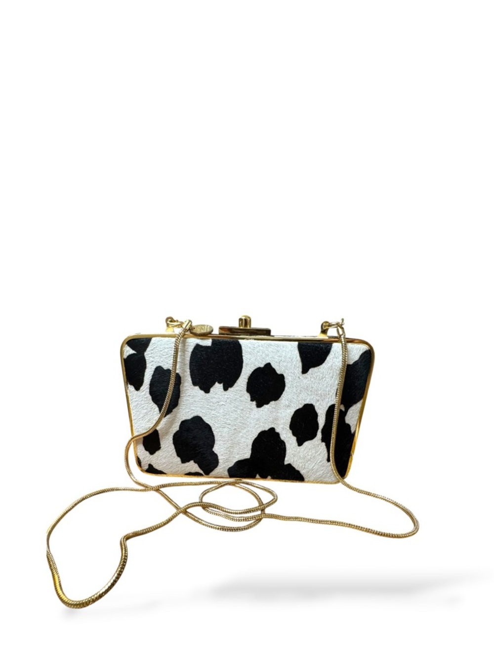 Henri Bendel Rare Cow Print Calf Hair Box Clutch w Branded Chain - Picture 2 of 6